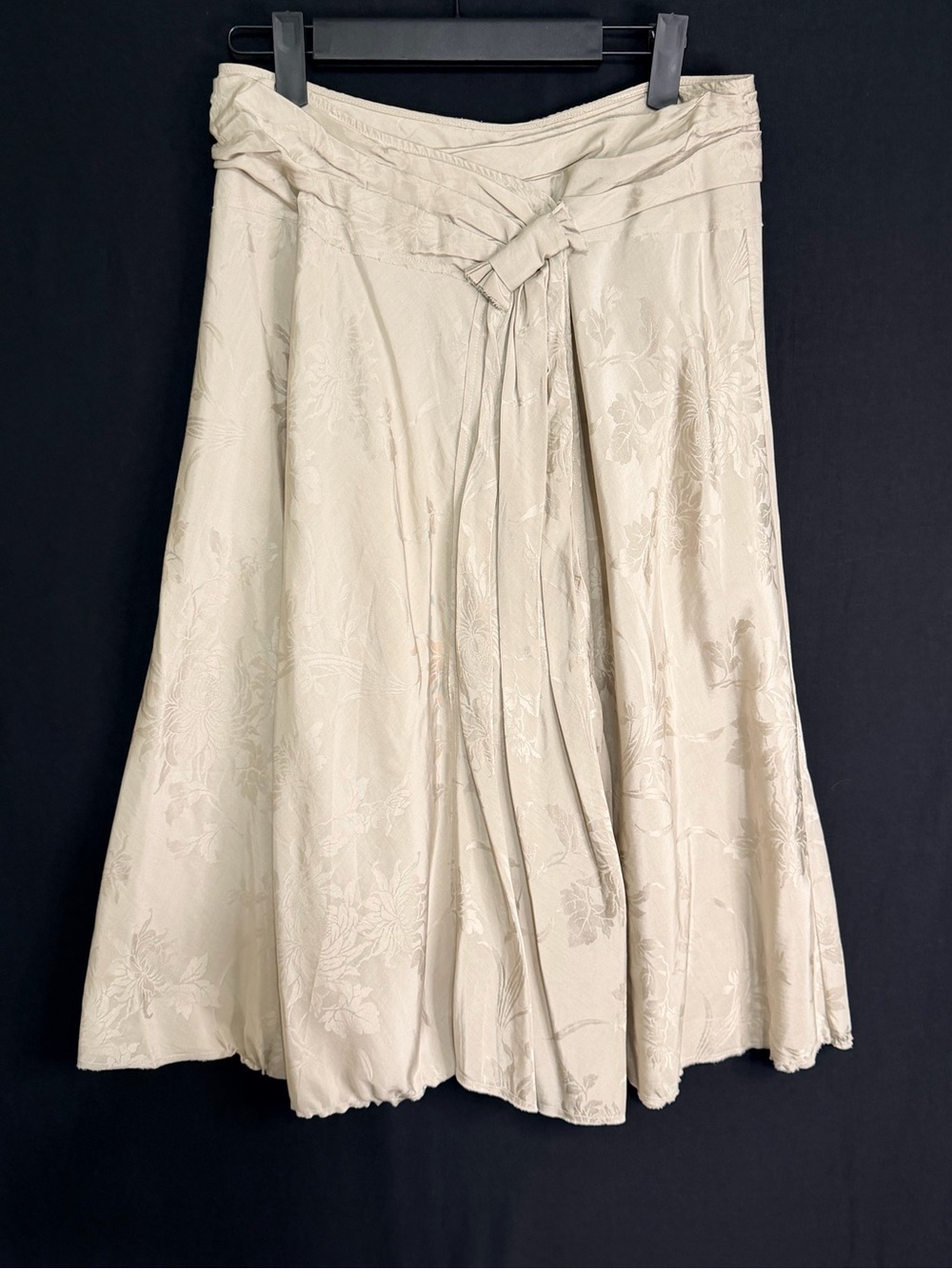 Nicole Farhi Cream Floral Jacquard Midi Skirt Waist Tie Raw hem SilkCotton